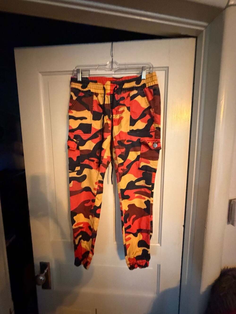 VIP Jeans Cargo Jogger Pants Size 11/12 Red Yellow Black Camouflage